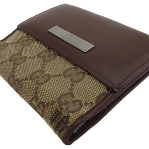 GUCCI Bifold Wallet Beige Brown Silver Women Authentic secondhand